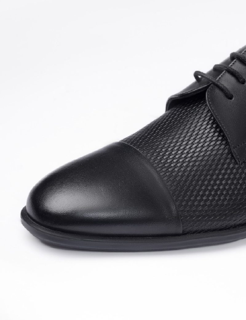 JK36KL14M047-Black-001-2 Men's derby semi-textured shoes