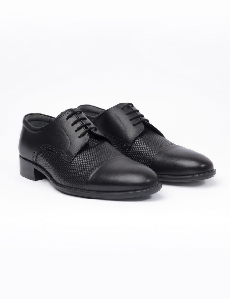 JK36KL14M047-Black-001-3 Men's derby semi-textured shoes