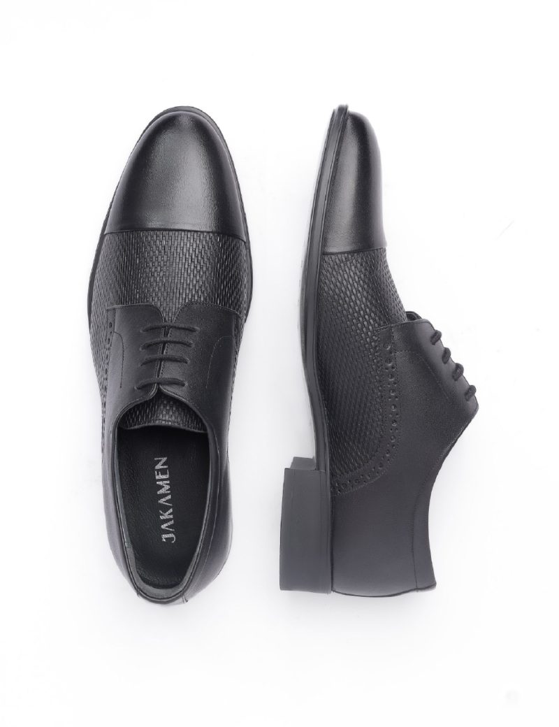 JK36KL14M047-Black-001-5 Men's derby semi-textured shoes