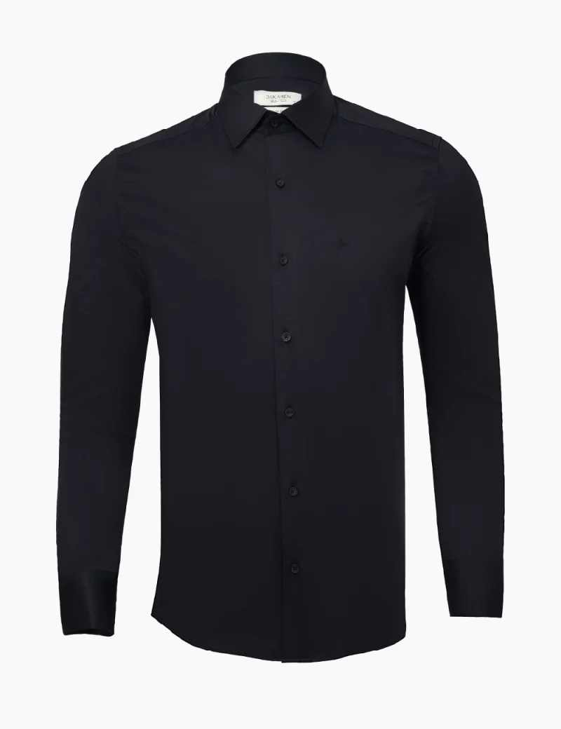JK37SF01M062-Black-001-1 Black Slim Fit Cufflinks Shirt