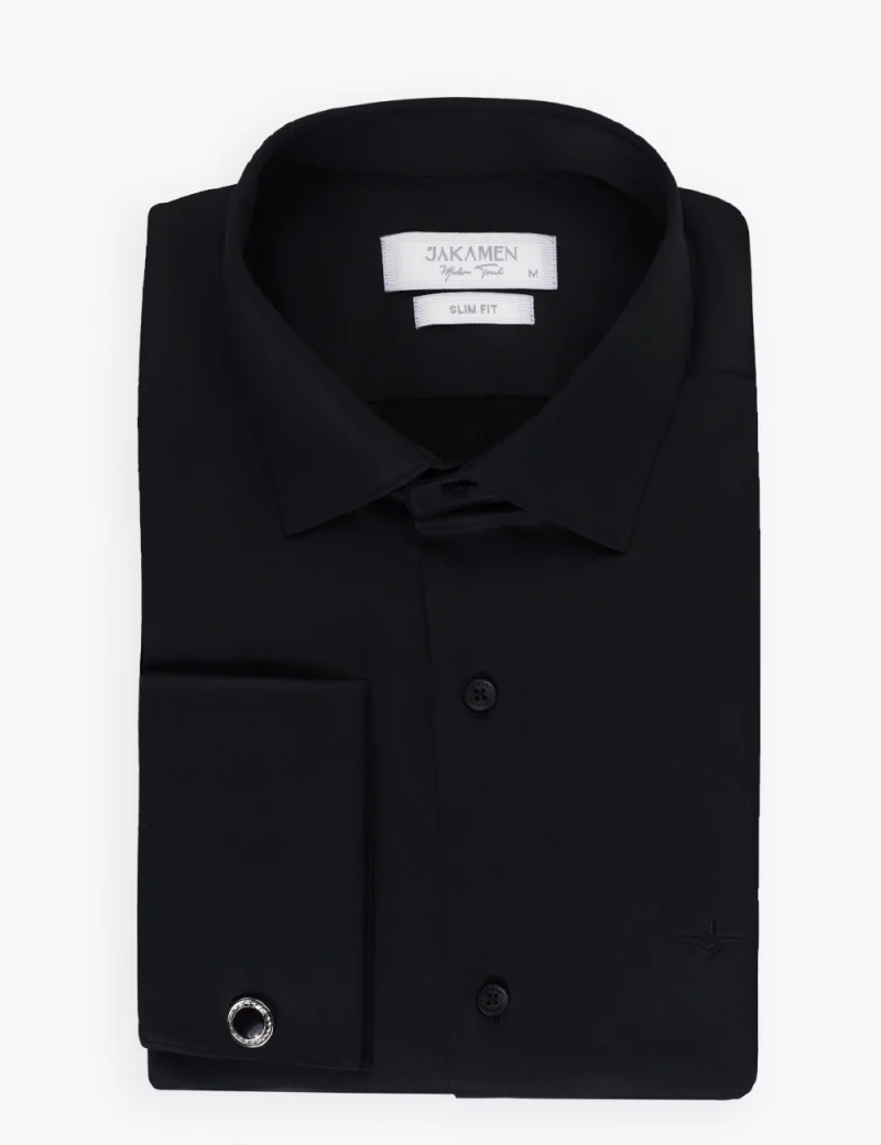 JK37SF01M062-Black-001-3 Black Slim Fit Cufflinks Shirt