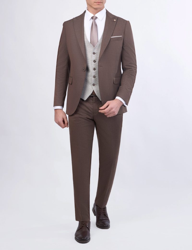 JK37SF02M059Brown-016-1 Slim Fit 3-Piece Combined Suit