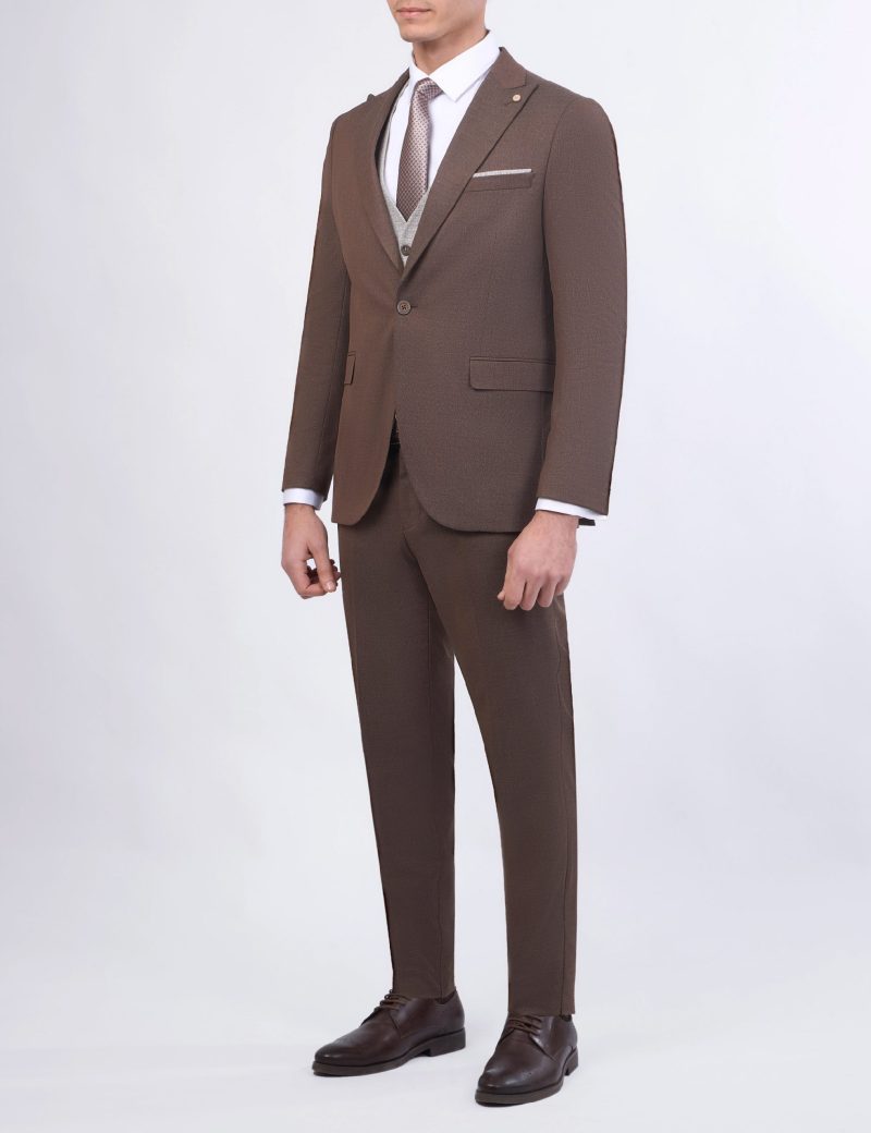 JK37SF02M059Brown-016-2 Slim Fit 3-Piece Combined Suit