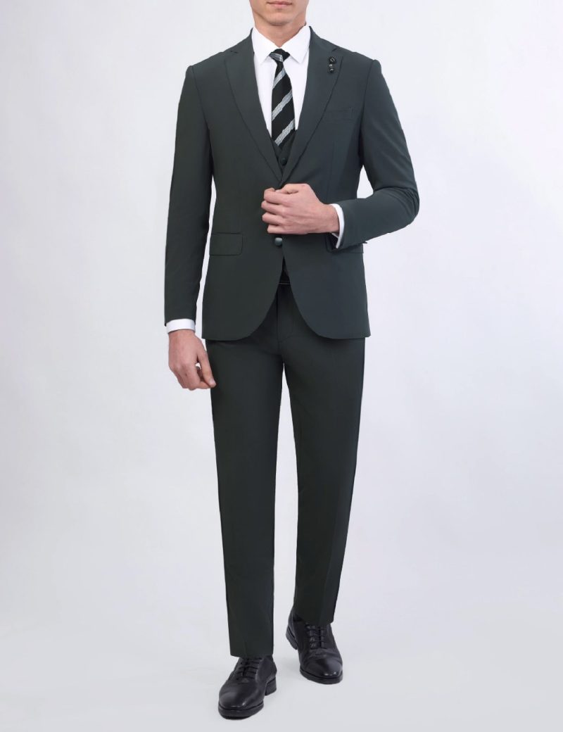 JK37SF02M096-Olive-014-1 Slim-Fit 3-Piece Suit with Identical Vest
