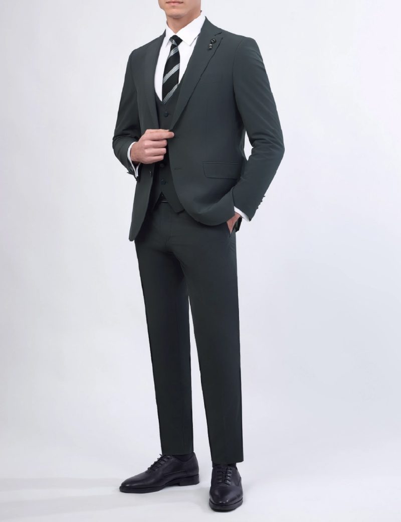 JK37SF02M096-Olive-014-2 Slim-Fit 3-Piece Suit with Identical Vest