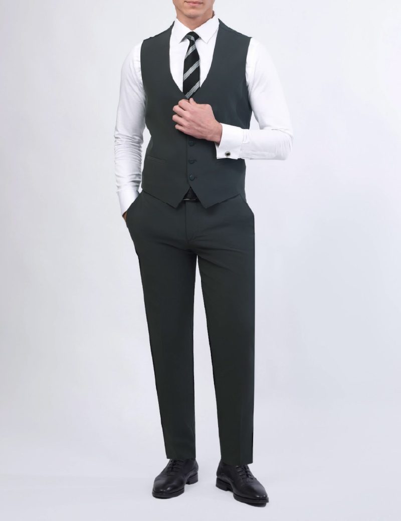 JK37SF02M096-Olive-014-5 Slim-Fit 3-Piece Suit with Identical Vest