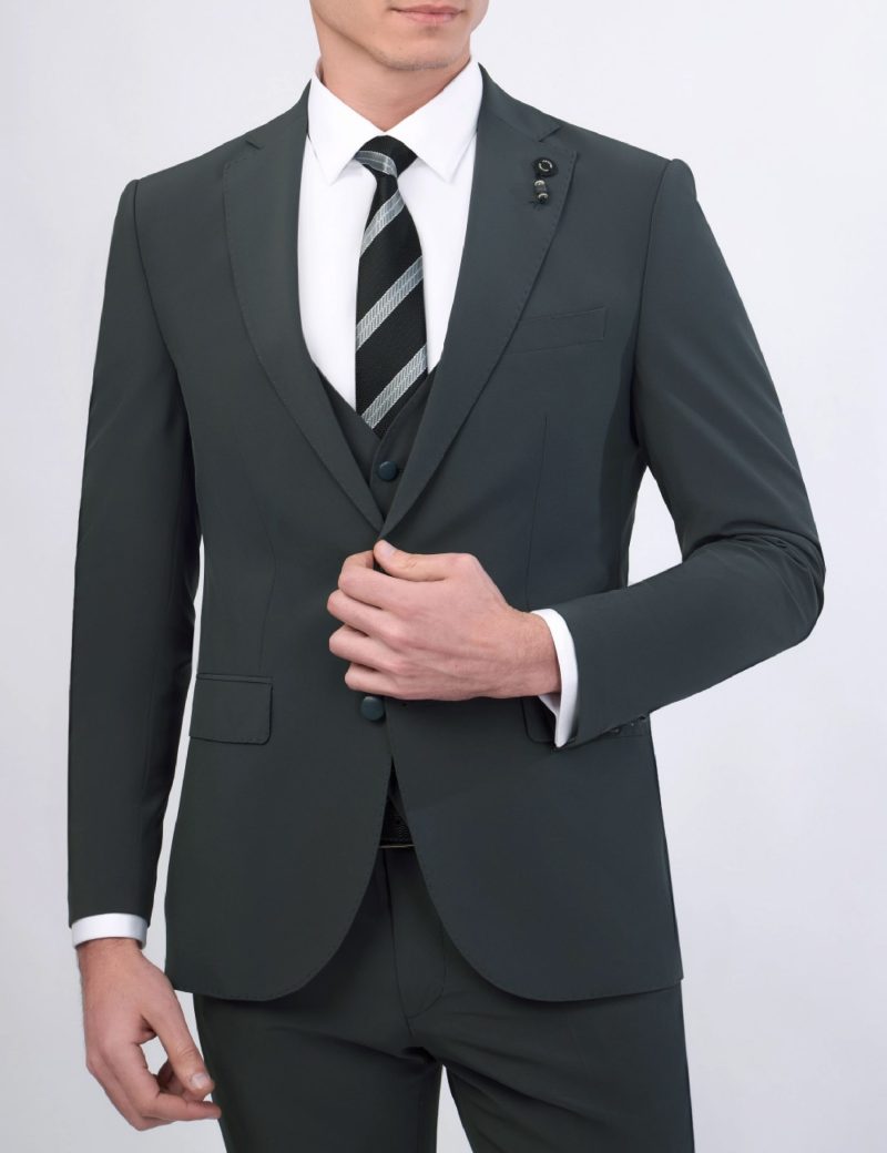 JK37SF02M096-Olive-014-6 Slim-Fit 3-Piece Suit with Identical Vest