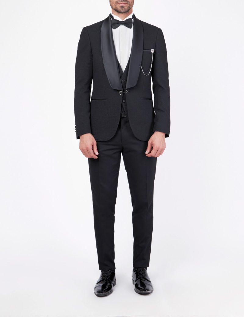 Tuxedo suit with a satin lapel