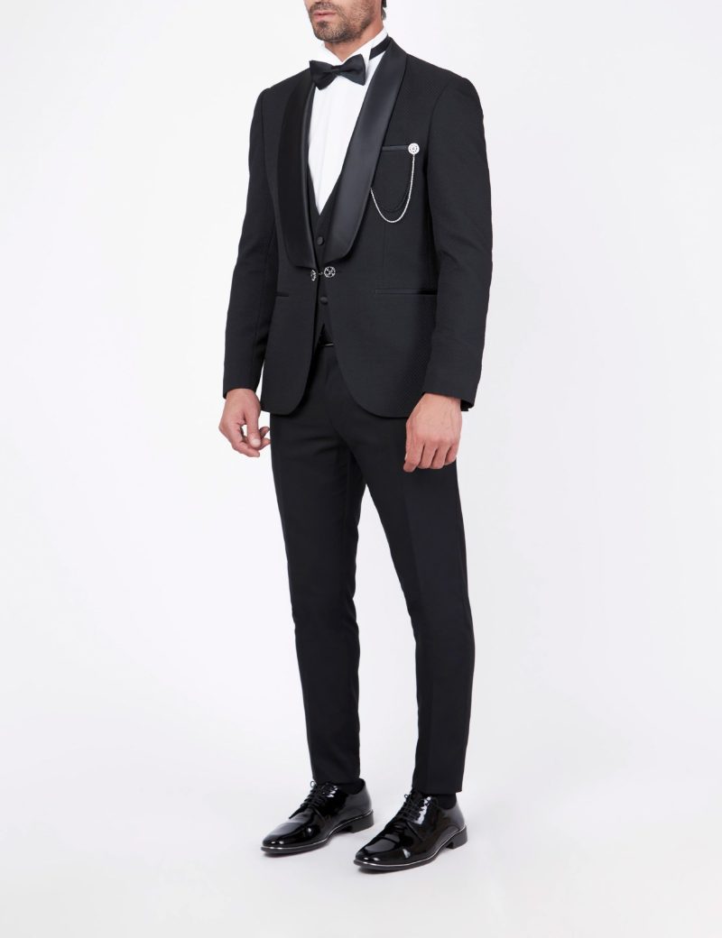 Tuxedo suit with a satin lapel