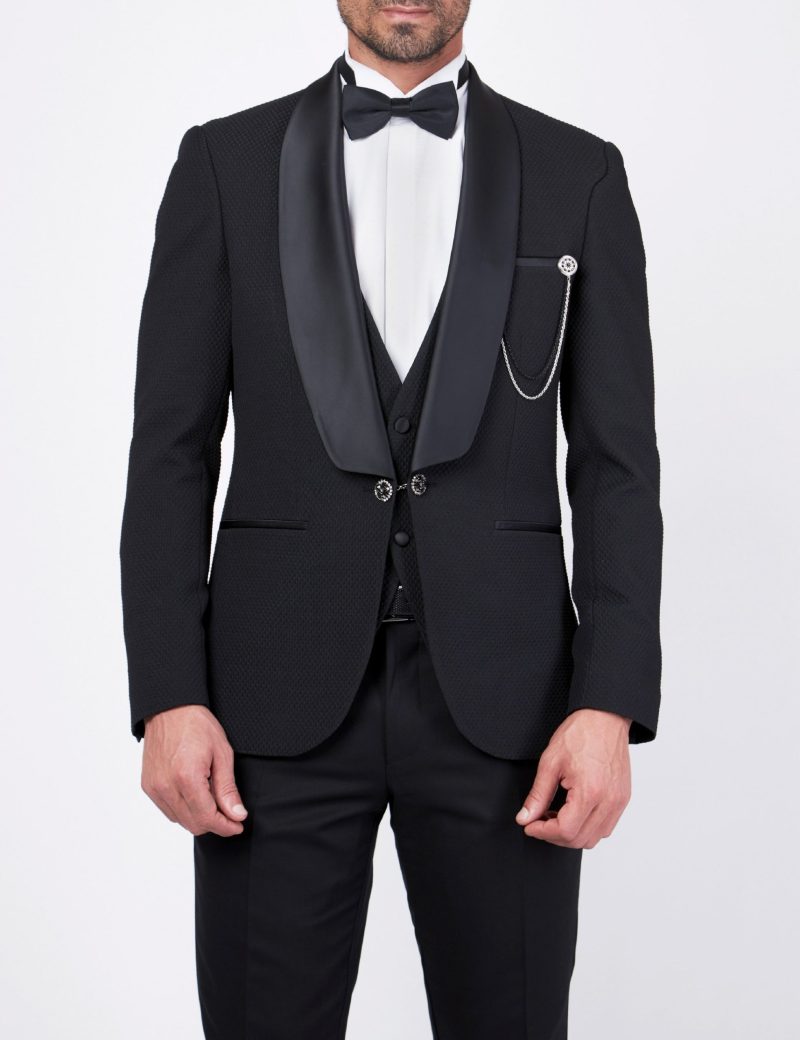 Tuxedo suit with a satin lapel