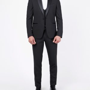 Slim-Fit Tuxedo Suit with Shawl Satin Lapel & Double-Breasted Vest