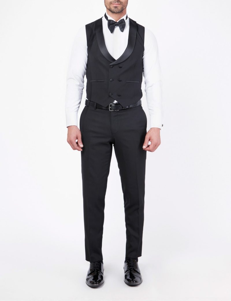 Slim-Fit Tuxedo Suit with Shawl Satin Lapel & Double-Breasted Vest