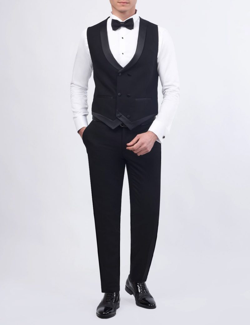 JK37SF18M075-Black-001-6 Tuxedo Suit with Shawl Satin Lapel & Double-Breasted Vest