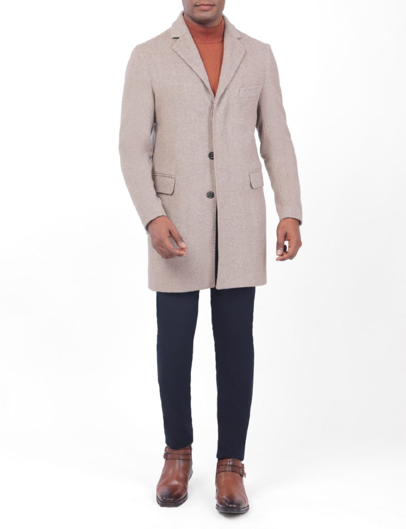 JK38RF10M019-Beige-899-1 Regular-Fit Wool Coat with Pick Stitching