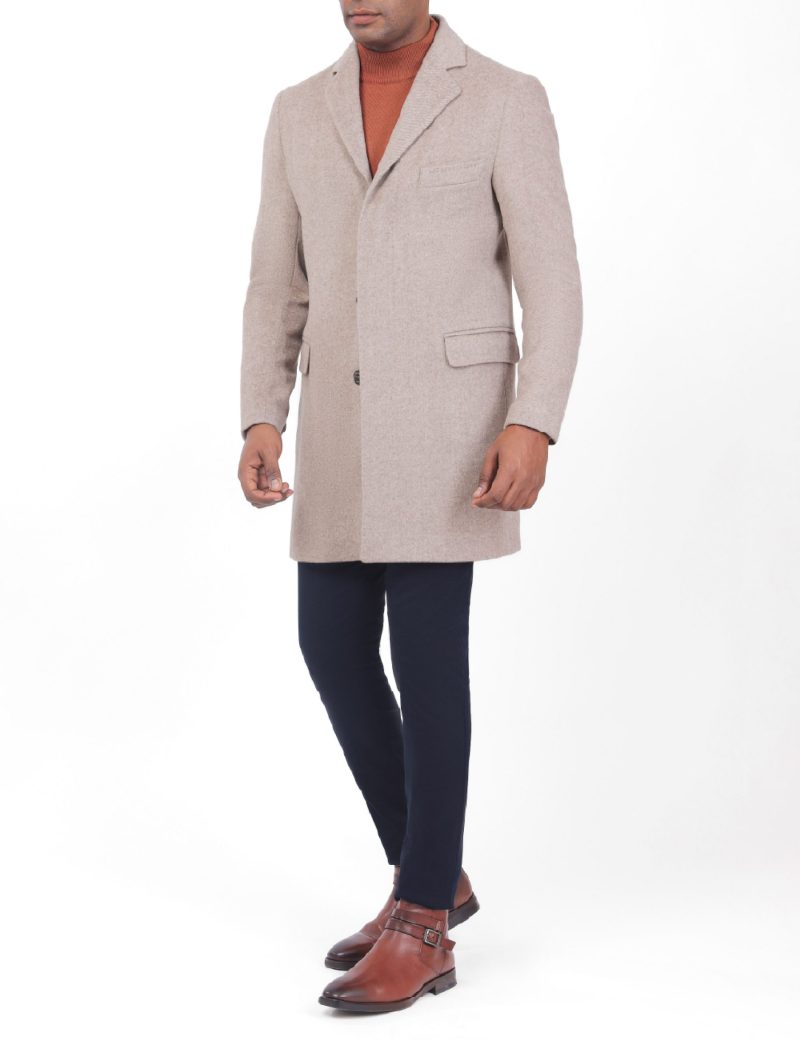 JK38RF10M019-Beige-899-2 Regular-Fit Wool Coat with Pick Stitching