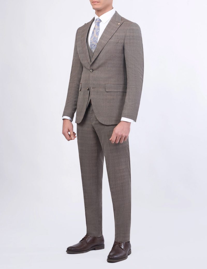 JK38SF02M105-Coffee-016-2 Checked Slim-Fit 3-Piece Classic Suit