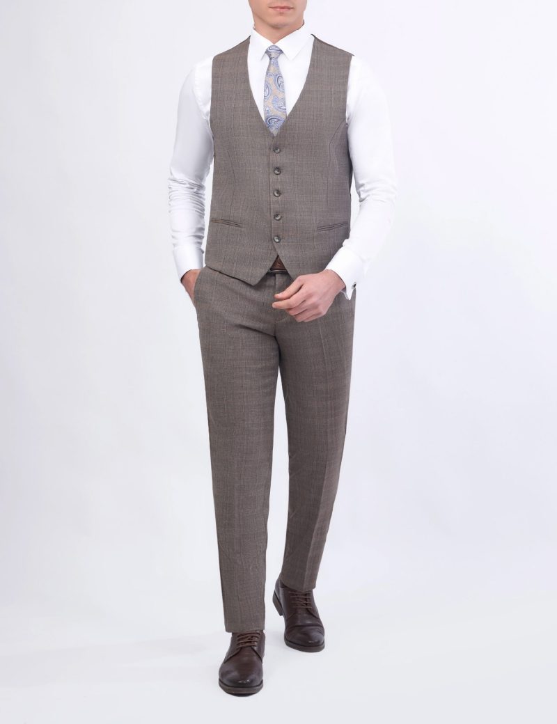 JK38SF02M105-Coffee-016-6 Checked Slim-Fit 3-Piece Classic Suit