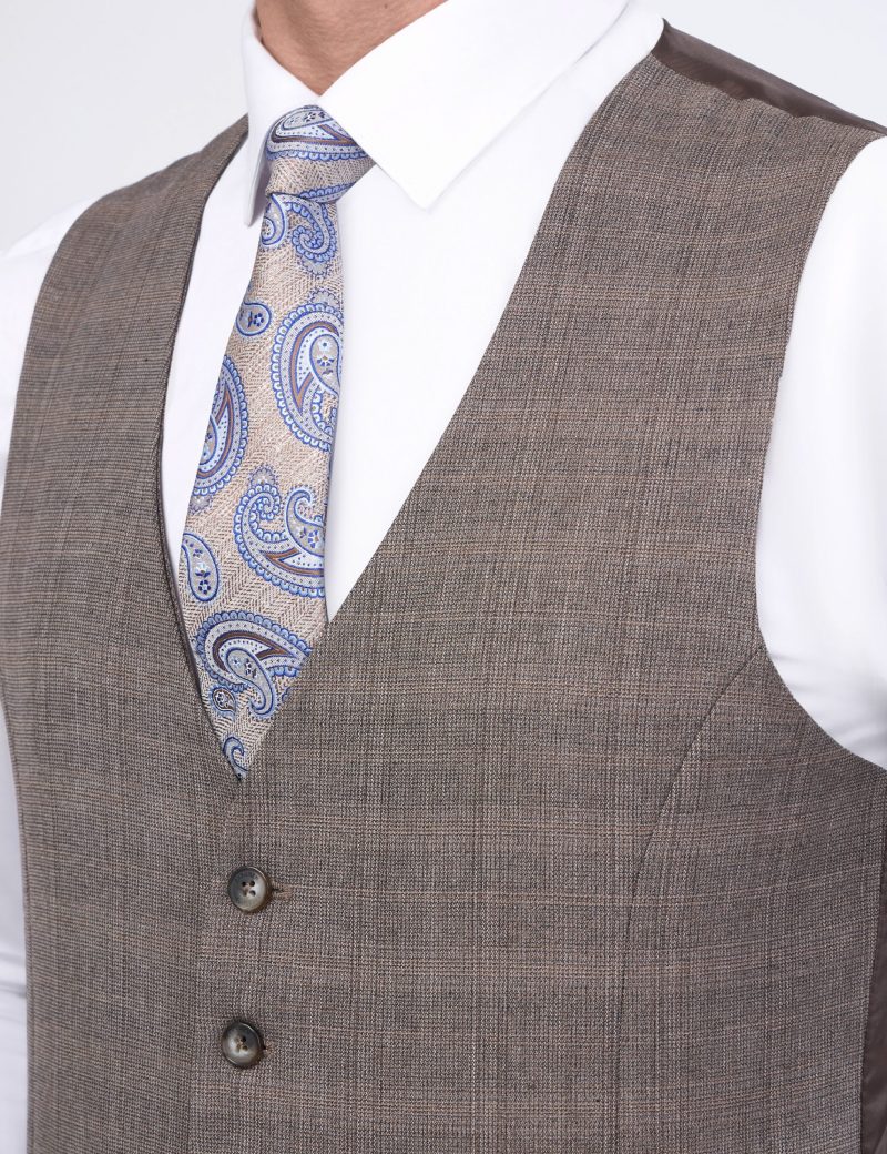 JK38SF02M105-Coffee-016-7 Checked Slim-Fit 3-Piece Classic Suit