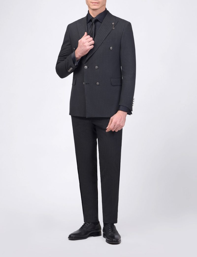 JK38SF02M161-Dark-grey-044-1 Double Breasted Slim-Fit 2-Piece Striped Suit