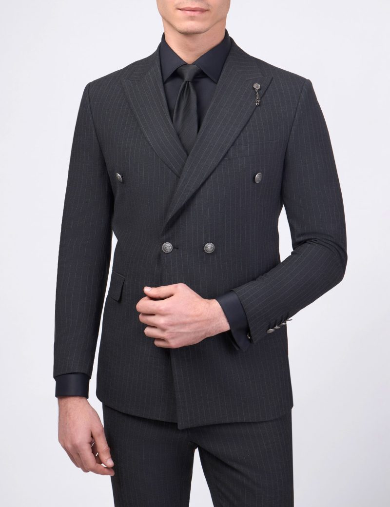 JK38SF02M161-Dark-grey-044-3 Double Breasted Slim-Fit 2-Piece Striped Suit