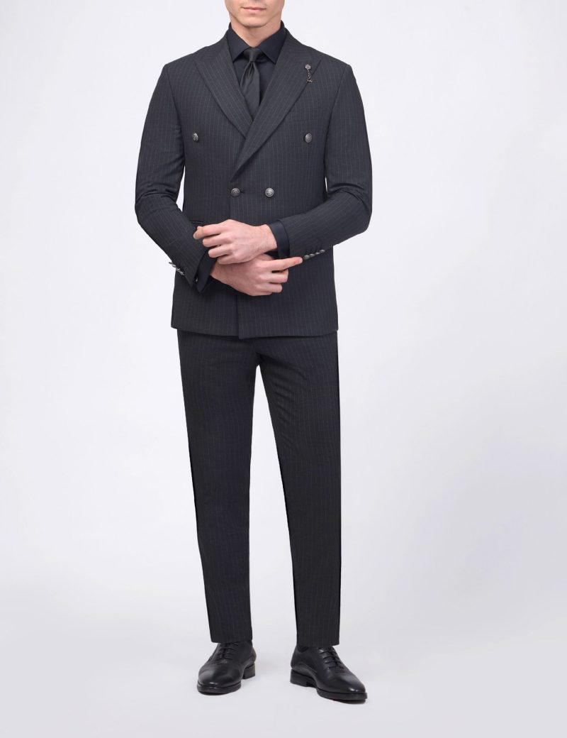 JK38SF02M161-Dark-grey-044-4 Double Breasted Slim-Fit 2-Piece Striped Suit