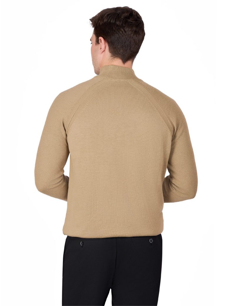Plain Half-Neck Knitwear with Textured Sleeves