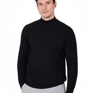 Plain Half-Neck Knitwear with Textured Sleeves