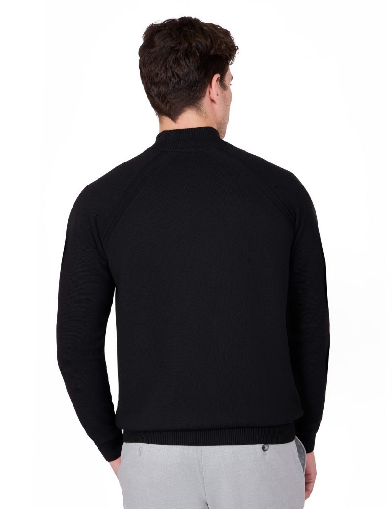 JK38SF06M018-Black-001-4 Plain Half-Neck Knitwear with Textured Sleeves
