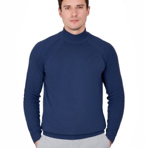 Plain Half-Neck Knitwear with Textured Sleeves