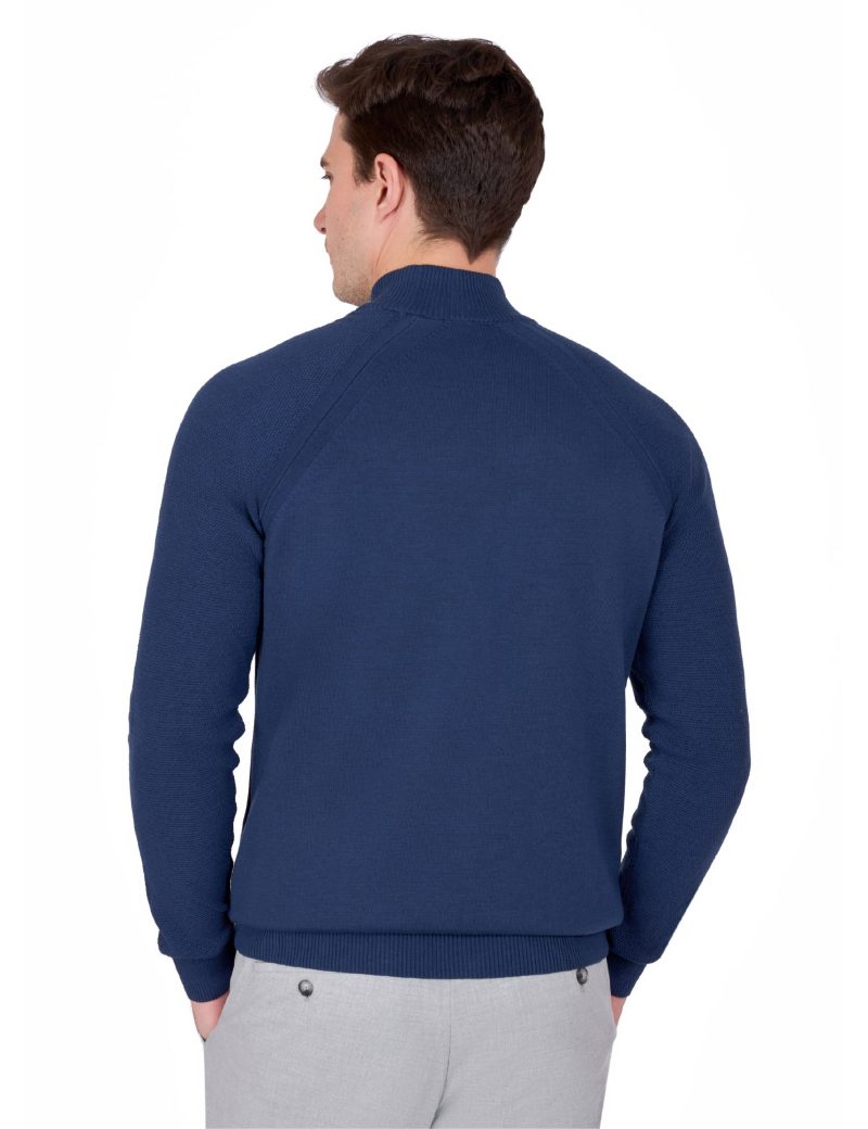JK38SF06M018-Navy-046-4 Plain Half-Neck Knitwear with Textured Sleeves