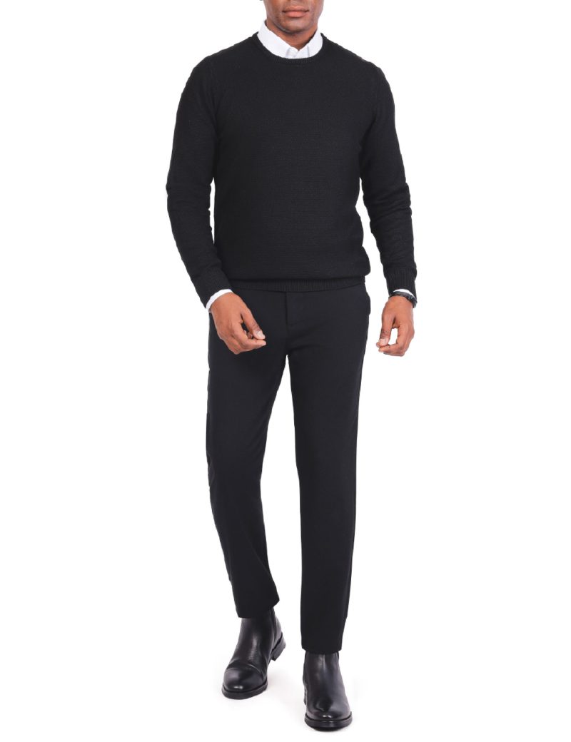 JK38SF06M021-Black-001-2 Textured Pullover with a Round Neck