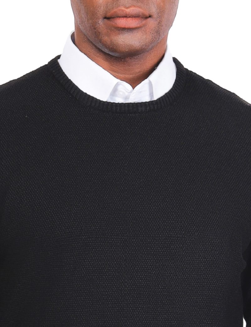JK38SF06M021-Black-001-4 Textured Pullover with a Round Neck