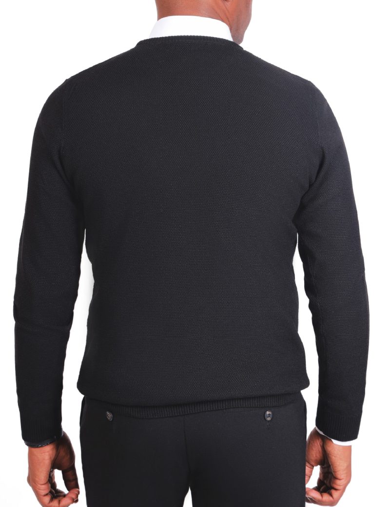 JK38SF06M021-Black-001-5 Textured Pullover with a Round Neck