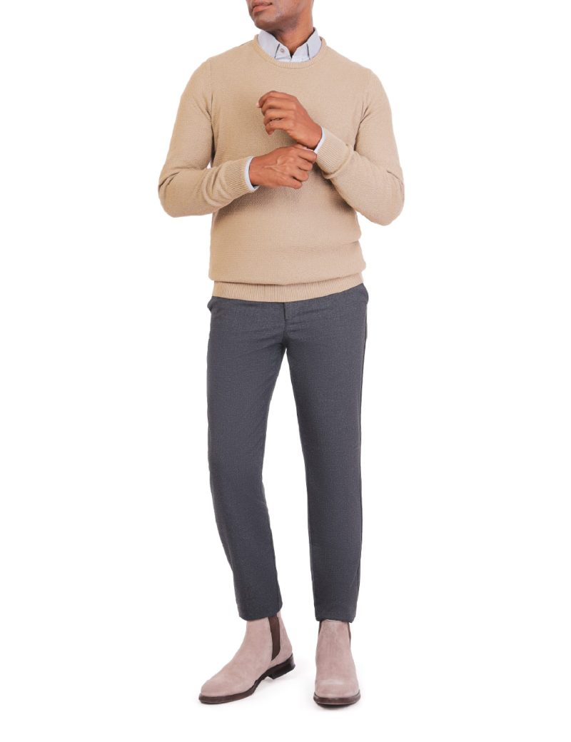 JK38SF06M021-Coffee-028-2 Textured Pullover with a Round Neck