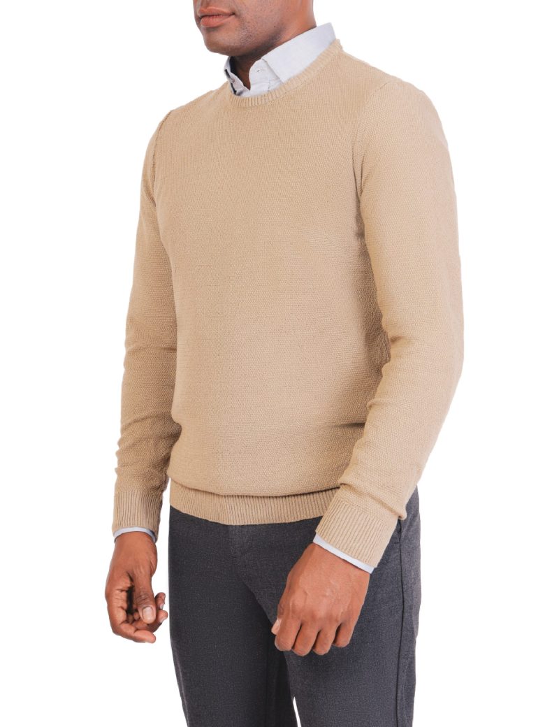 JK38SF06M021-Coffee-028-3 Textured Pullover with a Round Neck