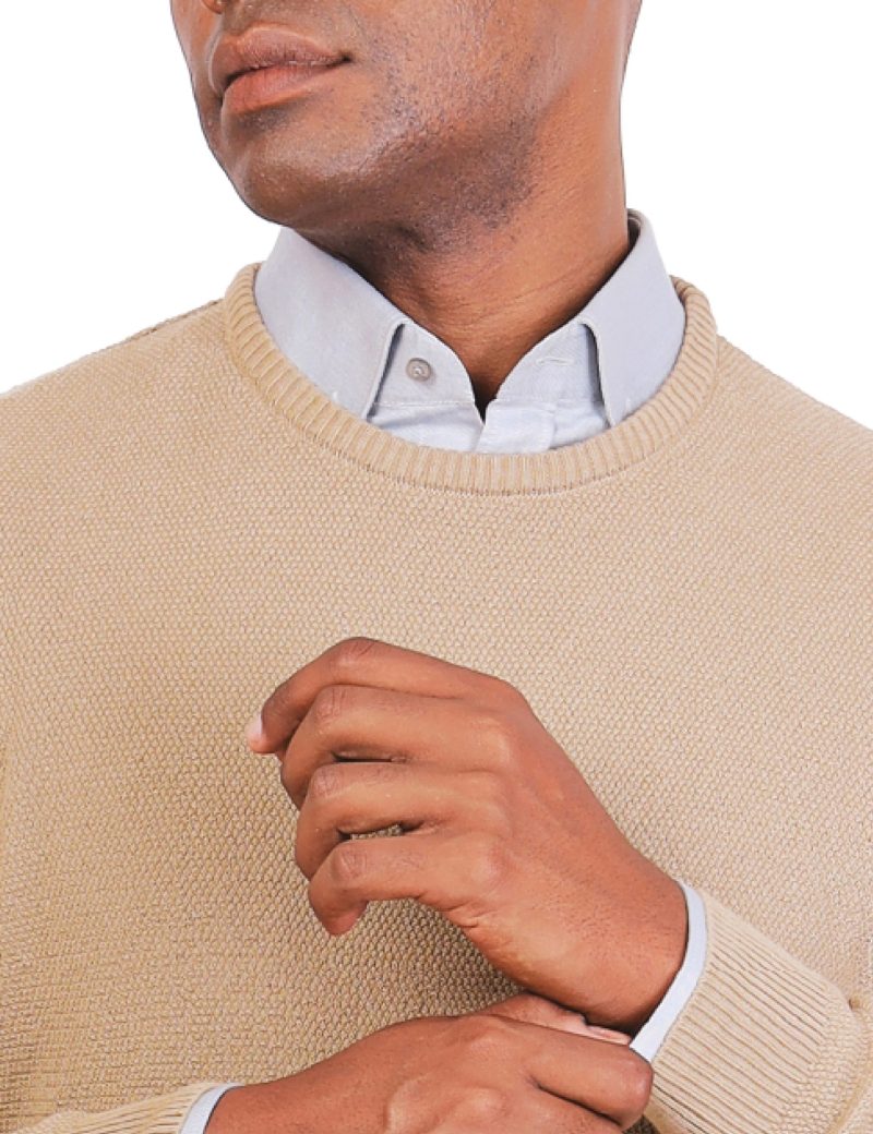 JK38SF06M021-Coffee-028-4 Textured Pullover with a Round Neck