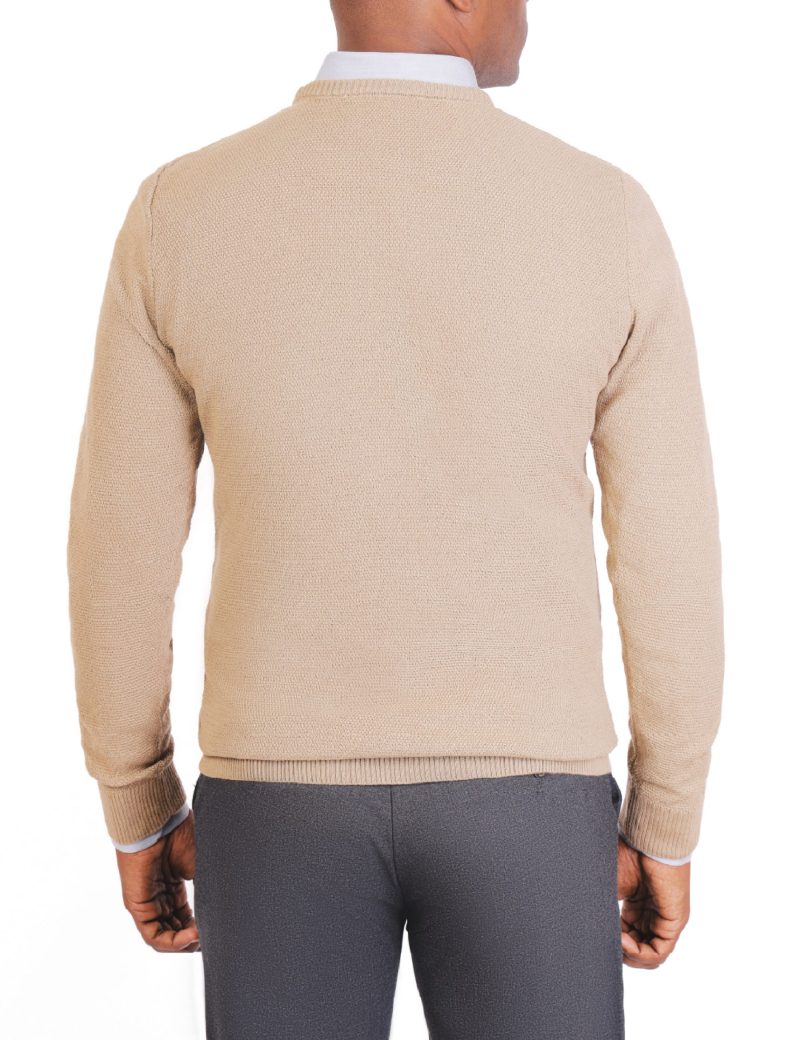 JK38SF06M021-Coffee-028-5 Textured Pullover with a Round Neck