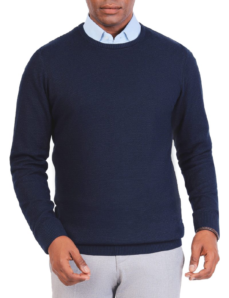 JK38SF06M021-Dark-navy-002-1 Textured Pullover with a Round Neck
