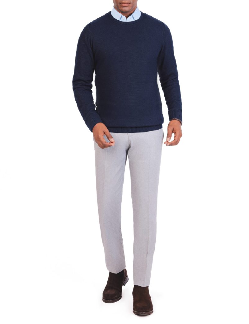JK38SF06M021-Dark-navy-002-2 Textured Pullover with a Round Neck