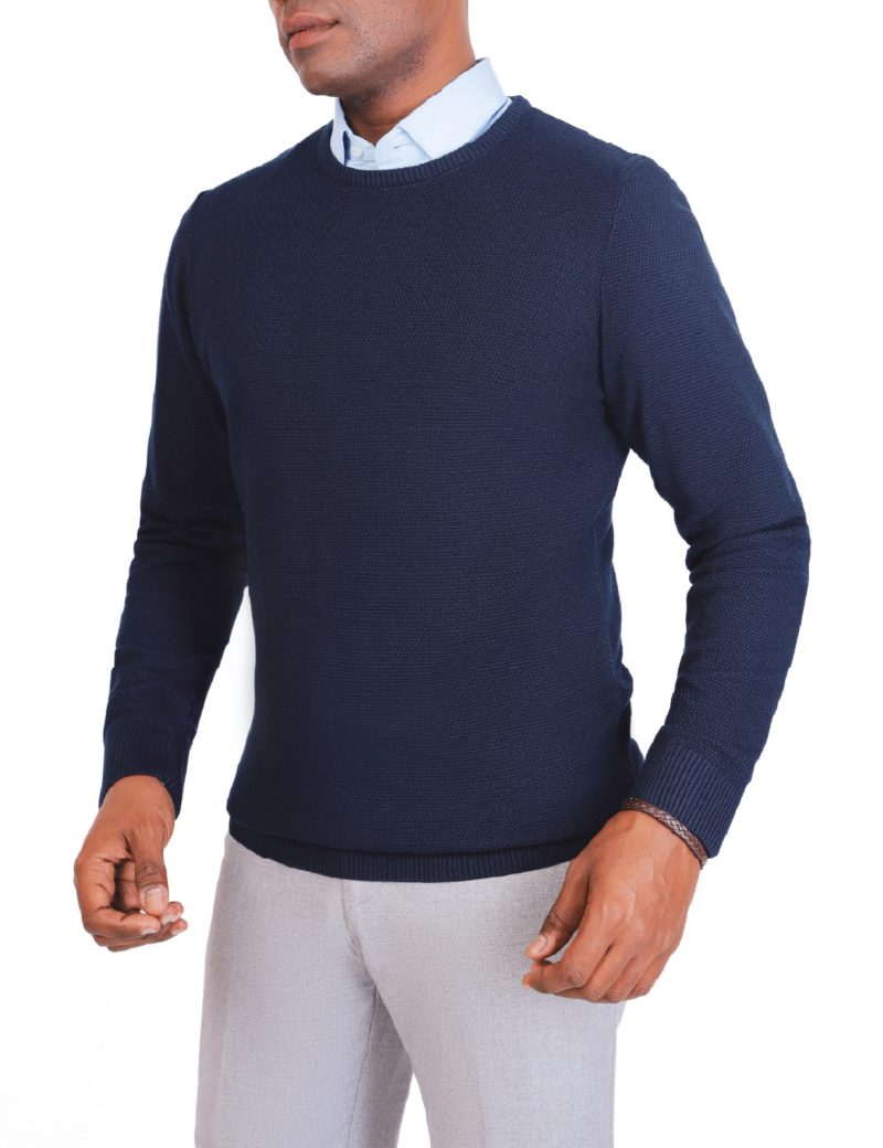 JK38SF06M021-Dark-navy-002-3 Textured Pullover with a Round Neck
