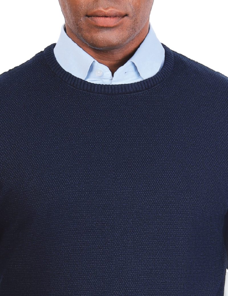 JK38SF06M021-Dark-navy-002-4 Textured Pullover with a Round Neck