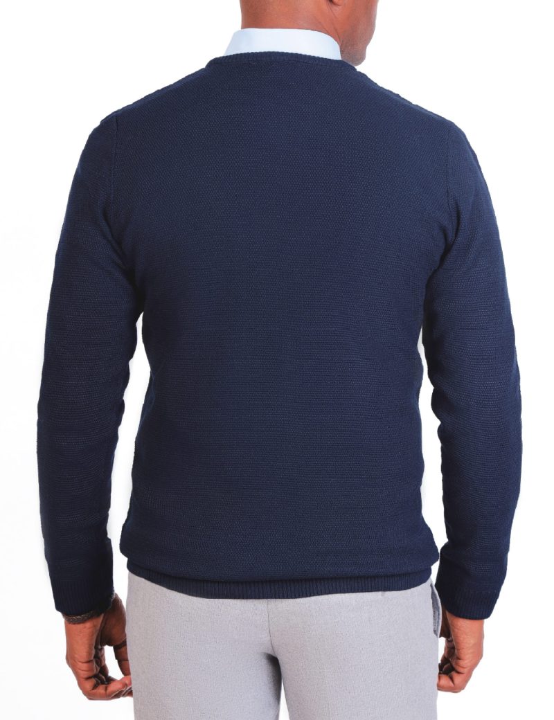 JK38SF06M021-Dark-navy-002-5 Textured Pullover with a Round Neck
