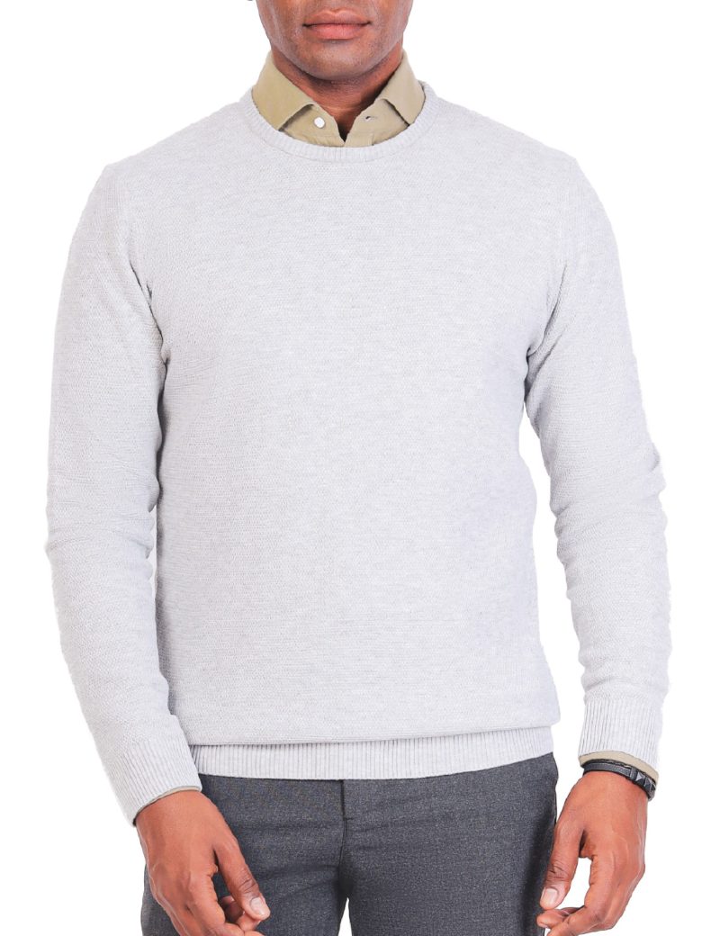 JK38SF06M021-Light-grey-005-1 Textured Pullover with a Round Neck