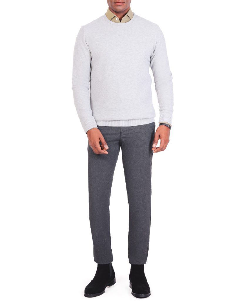 JK38SF06M021-Light-grey-005-2 Textured Pullover with a Round Neck