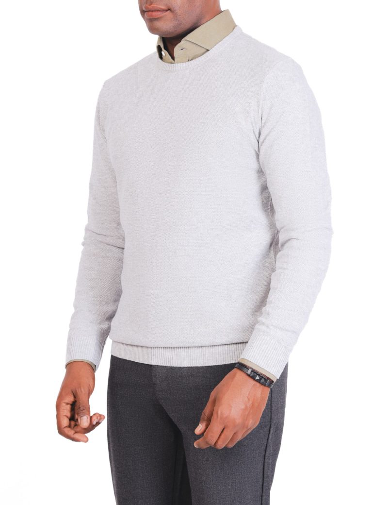 JK38SF06M021-Light-grey-005-3 Textured Pullover with a Round Neck