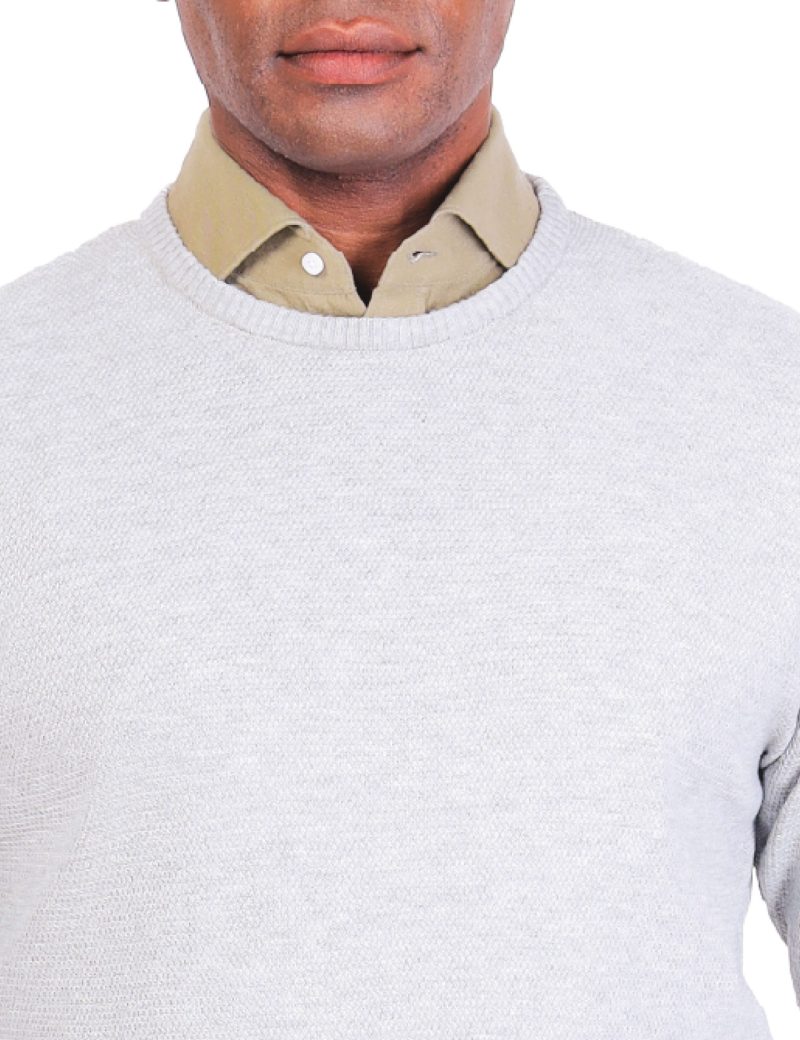 JK38SF06M021-Light-grey-005-4 Textured Pullover with a Round Neck