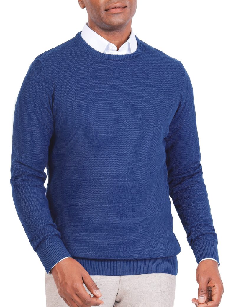 JK38SF06M021-Navy-046-1 Textured Pullover with a Round Neck