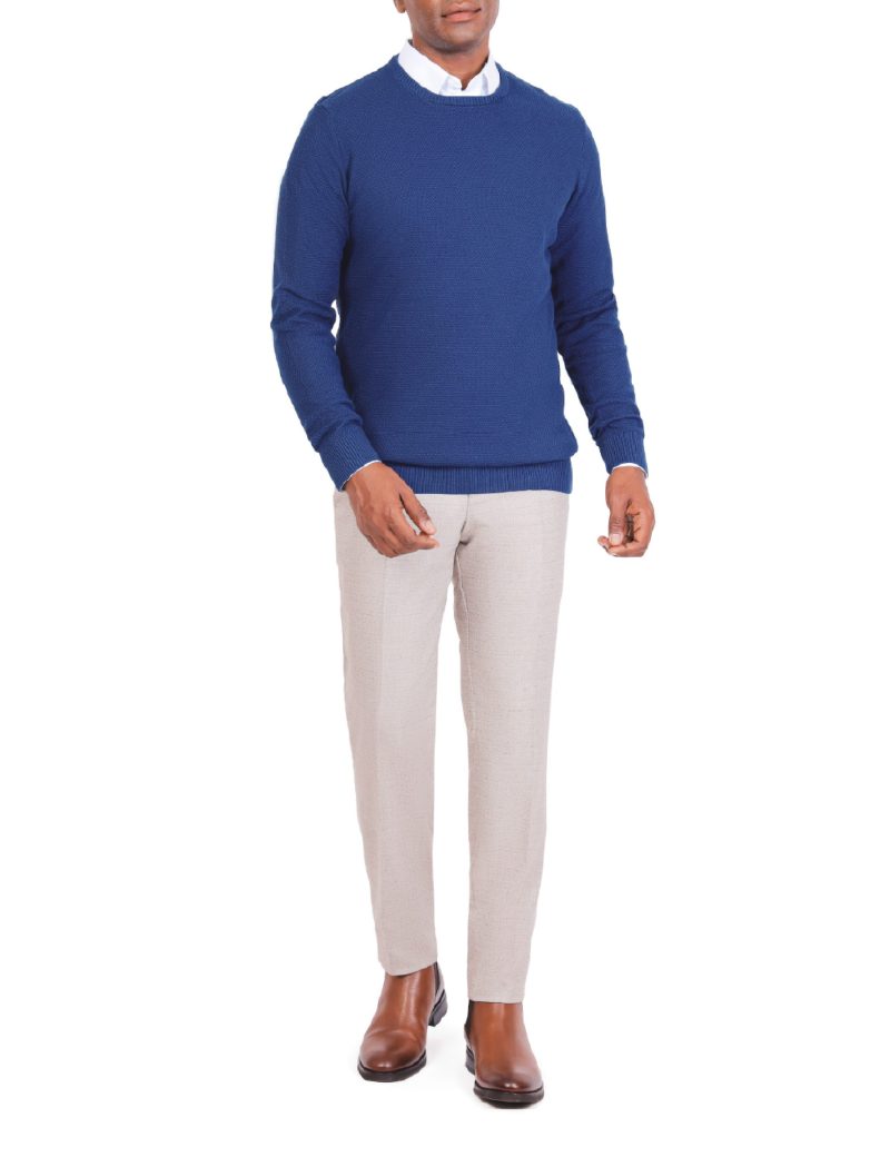 JK38SF06M021-Navy-046-2 Textured Pullover with a Round Neck