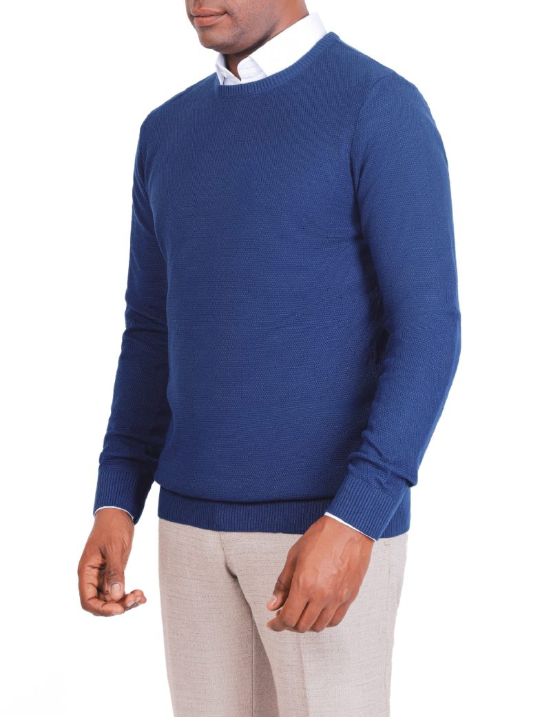 JK38SF06M021-Navy-046-3 Textured Pullover with a Round Neck