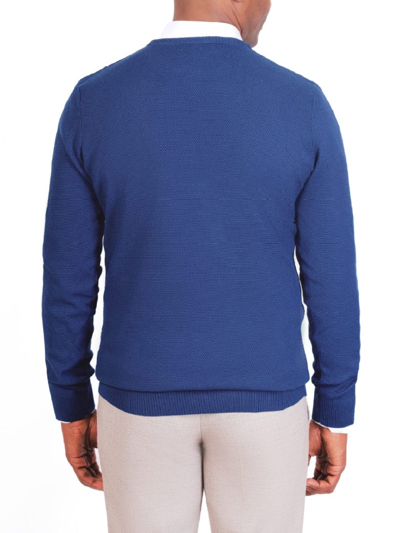 JK38SF06M021-Navy-046-5 Textured Pullover with a Round Neck
